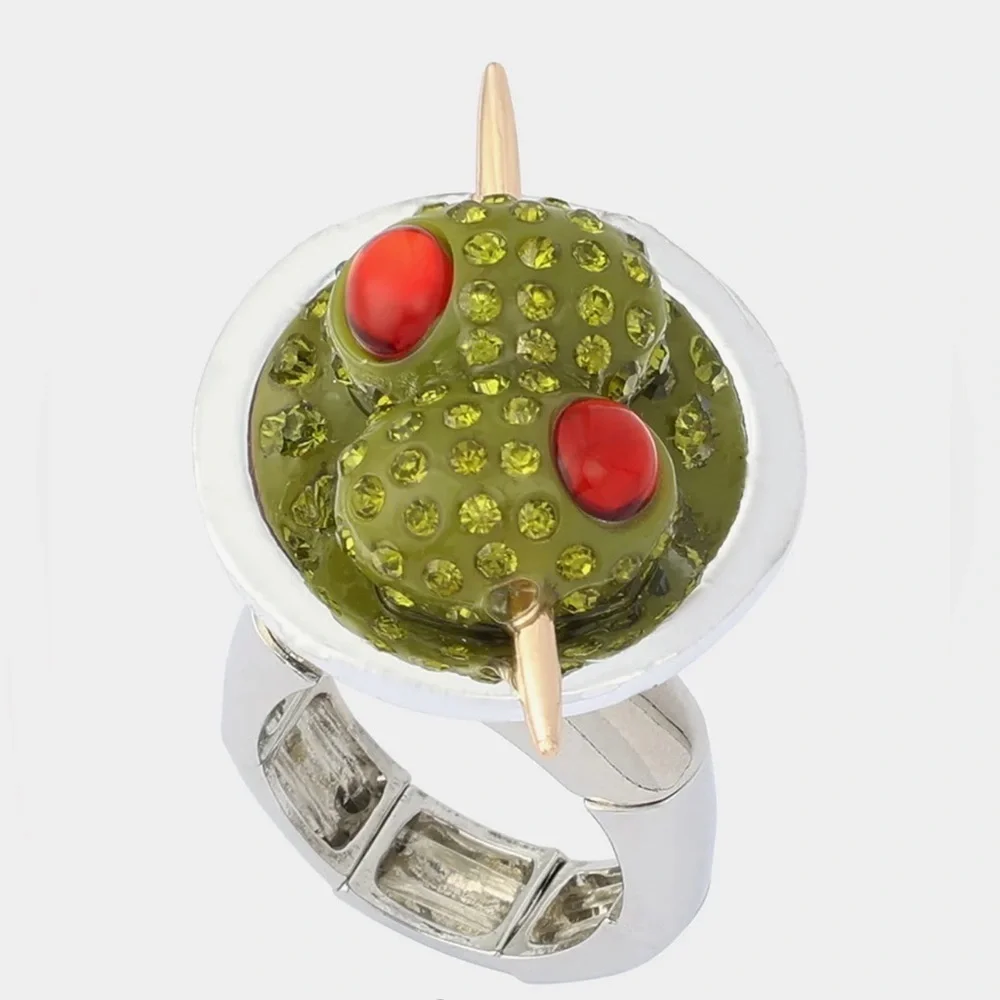 🫒🍸BETSEY JOHNSON MARTINI COCKTAIL RIG AND EARRING SET🍸🫒NWT